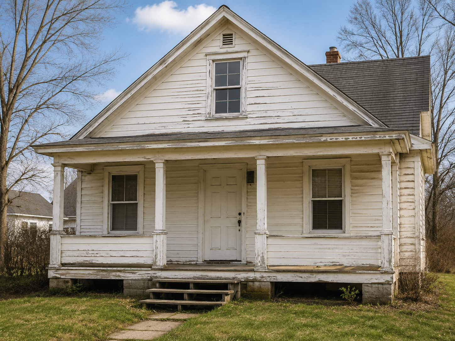 A distressed exterior before property improvements